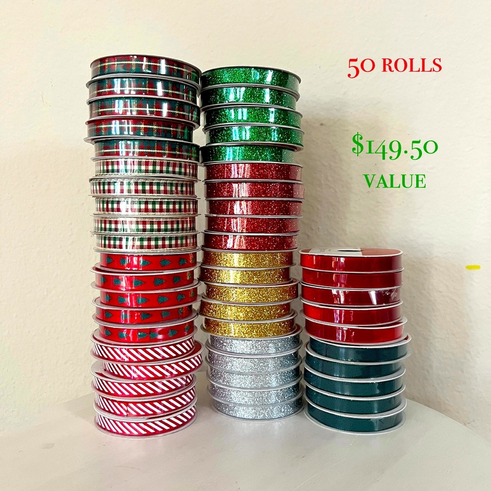 50 rolls of Holiday / Christmas ribbon